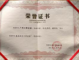 wiffa廣州口岸分會榮譽證書