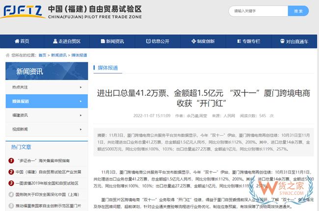 廈門自貿(mào)片區(qū)跨境電商雙11首日進(jìn)出口業(yè)務(wù)量超40萬(wàn)票-貨之家